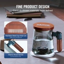 Vetyvesikuppi 400 ml borosilikaattilasinen ABS-rakenteella langattomalla latausalustalla