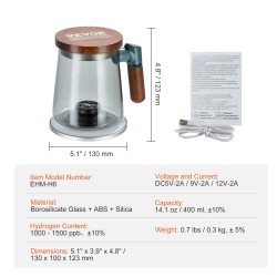 Vetyvesikuppi 400 ml borosilikaattilasinen ABS-rakenteella langattomalla latausalustalla