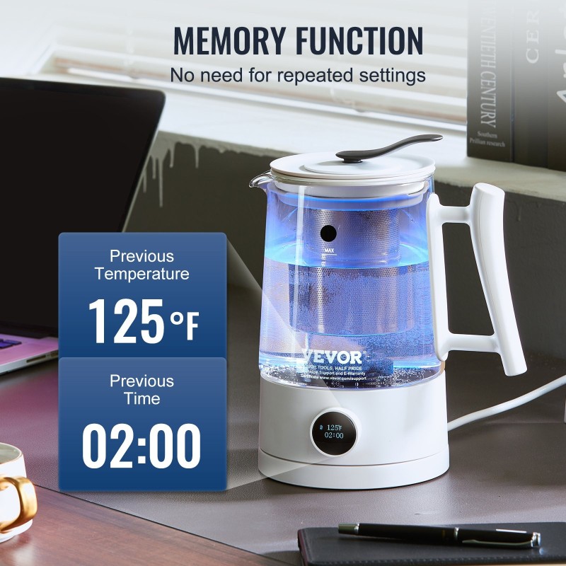 Vetyvesikannu 1,5 l borosilikaattilasilla elektrolyysitekniikalla kahvin ja teen valmistukseen