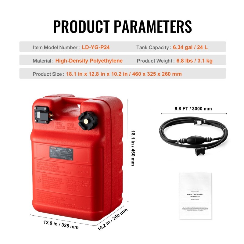 Polttoainesäiliö 24 l suurtiheyksinen polyeteeni siirrettävä 9,8 jalkaa polttoaineletku perämoottoriveneisiin