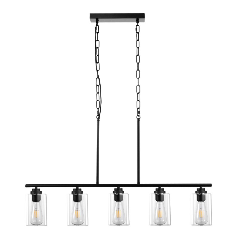 Saarekevalaisin 5-valoinen metallirunkoinen kirkkailla lasivarjostimilla E27-kantainen säädettävällä korkeudella