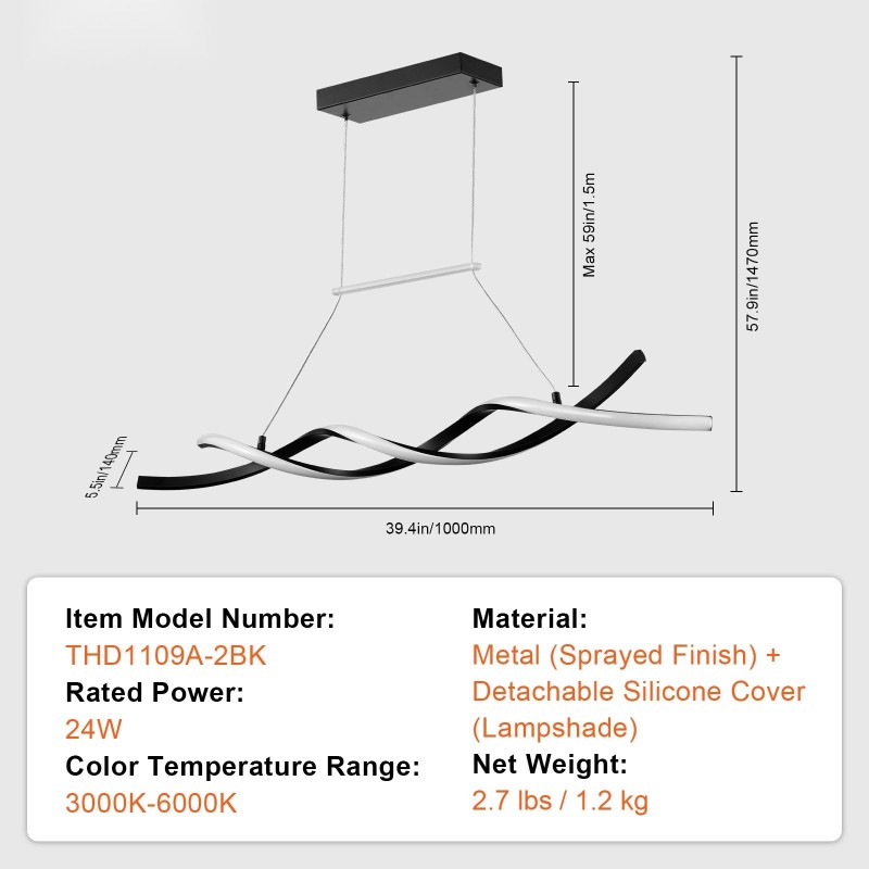 LED-riippuvalaisin 24W himmennettävä 3000–6000K metallirunko silikonivarjostin kaukosäädin keittiöön