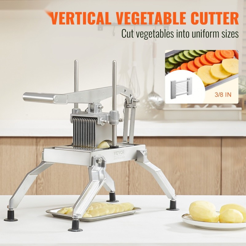 Manuaalinen vihannesleikkuri alumiiniseosrunko 420J1 ruostumattomat terät 3/8 ja 3/16 tuumaa liukumattomilla imukuppijaloilla