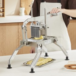 Manuaalinen vihannesleikkuri alumiiniseosrunko 420J1 ruostumattomat terät 3/8 ja 3/16 tuumaa liukumattomilla imukuppijaloilla