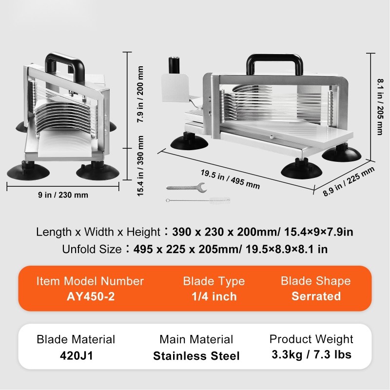 Manuaalinen tomaatinleikkuri ruostumaton teräs 420J1 1/4-tuumainen hammastettu terä