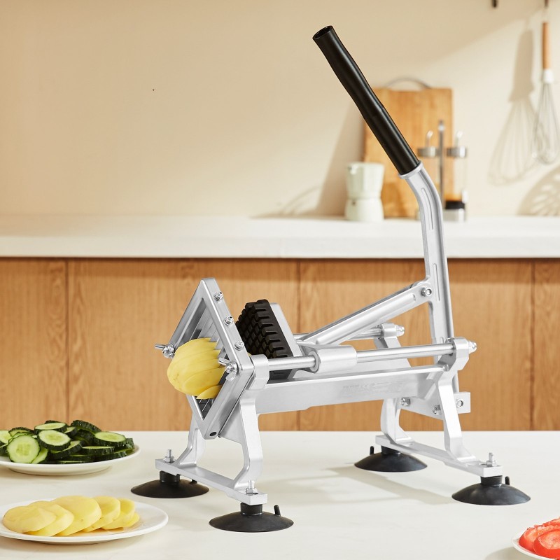 Vaakasuuntainen manuaalinen vihannesleikkuri 3/8 tuuman sahalaitainen terä alumiiniseosrunko imukuppijalat
