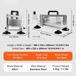 Manuaalinen tomaatinleikkuri ruostumatonta terästä 3/16-tuuman sahalaitaiset terät liukumattomilla imukuppijaloilla