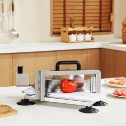 Manuaalinen tomaatinleikkuri ruostumatonta terästä 3/16-tuuman sahalaitaiset terät liukumattomilla imukuppijaloilla