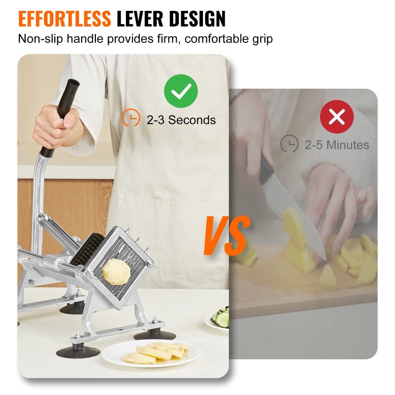 Vaakasuora vihannes- ja hedelmäleikkuri alumiiniseosrunko 420J1-ruostumattomat terät 1/4-tuumaiset viipaleet liukumattomat jalat