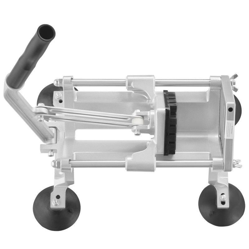 Manuaalinen vaakaleikkuri puolituumaisella ruostumattomalla terällä alumiiniseosrunko imukuppijaloilla vihanneksille ja