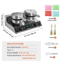 Vohvelirauta ruostumattomasta teräksestä kaksipäinen 2460W tarttumaton paistopinta lämpö ja ajastinsäädöllä