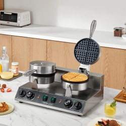 Vohvelirauta ruostumattomasta teräksestä kaksipäinen 2460W tarttumaton paistopinta lämpö ja ajastinsäädöllä