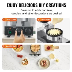 Vohvelirauta 1230W ruostumatonta terästä pyöreä belgialainen tarttumaton pinnoite ajastin lämpötilansäätö