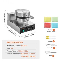 Vohvelirauta 1230W ruostumatonta terästä pyöreä belgialainen tarttumaton pinnoite ajastin lämpötilansäätö