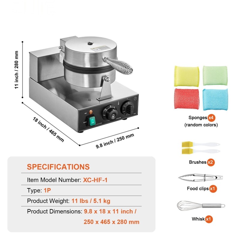Vohvelirauta 1230W ruostumatonta terästä pyöreä belgialainen tarttumaton pinnoite ajastin lämpötilansäätö