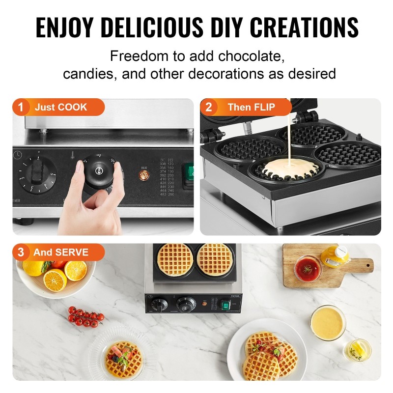 Vohvelirauta 4-paikkainen ruostumaton teräs 1750W ajastin lämpötilansäätö ammattikeittiöihin