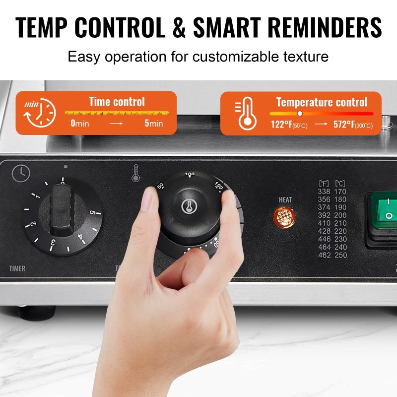 Vohvelirauta 2 paistolevyä suorakaiteen muotoisille vohveille ruostumaton teräs 2000 wattia lämpö- ja ajastinsäätö