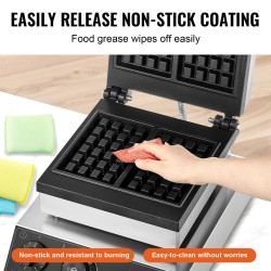 Vohvelirauta 2 paistolevyä suorakaiteen muotoisille vohveille ruostumaton teräs 2000 wattia lämpö- ja ajastinsäätö