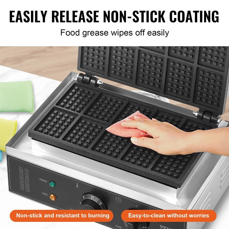 Vohvelirauta ammattikäyttöön 10 suorakaiteista vohvelia tarttumaton paistopinta ruostumaton teräs