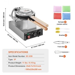 Kuplavohvelirauta ruostumattomasta teräksestä 1400 wattia tarttumaton paistopinta 180 astetta kääntyvä ammattikäyttöön