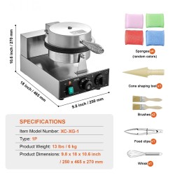 Vohvelitötterökone 1230W ruostumatonta terästä ei-tarttuva paistopinta ajastin ja lämpötilansäädöt ammattiin ja kotiin