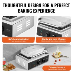 Vohvelitikkukone 6-paikkainen 1500W ruostumaton teräs tarttumaton paistopinta kahviloihin ja kotiin