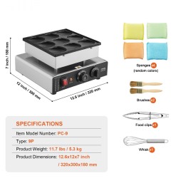 Hollantilainen pannukakkupaistokone 9 paistopaikkaa 76 mm tarttumaton paistopinta ruostumaton teräs