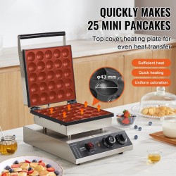 Minipannukakkukone 25 kappaletta 43 mm tarttumaton paistopinta ruostumaton teräs 1700W