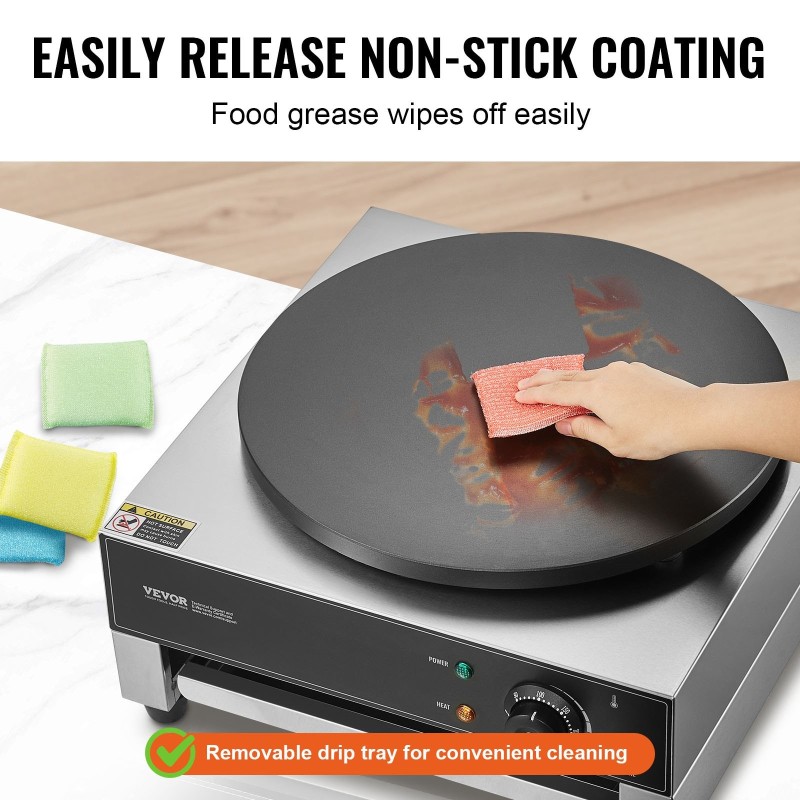 Sähköinen lettukone 16 tuuman tarttumaton paistopinta 3000 W ruostumaton teräs pöytämalli