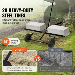 Vedettävä sammalharava Q235-teräs 40-tuumainen 20 jousiteräspiikkiä ATV-ajoneuvoille ja ajettaville ruohonleikkureille