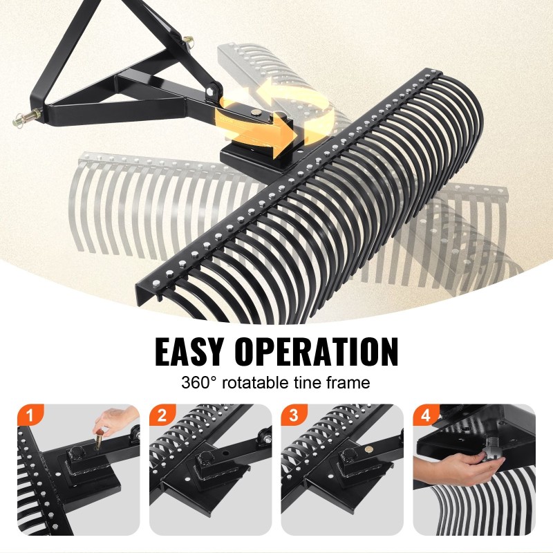 Hinattava kolmipistekiinnitteinen sammaläes teräsrunkoinen 1525 mm 32 piikkiä