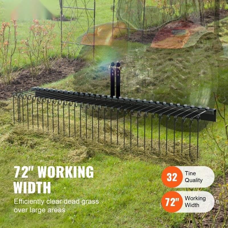 Vedettävä piikkiäes Q235-teräksestä 183 cm työleveys 32 jousipiikkiä luokka 1 kolmipistekiinnitys