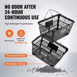 Ostoskorisetti 12 kappaletta 21 litraa polyeteenikoreja metallikahvoilla telineellä musta