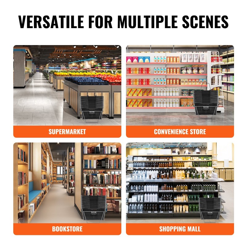 Ostoskorisetti 12 kappaletta 21 litraa polyeteenikoreja metallikahvoilla telineellä musta