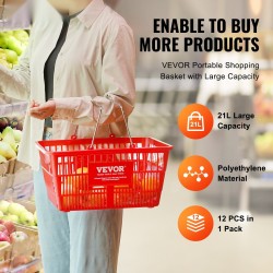 Muoviset ostoskorit 12 kpl 21 litraa metallikahvalla ja telineellä myymäläkäyttöön