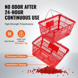 Muoviset ostoskorit 12 kpl 21 litraa metallikahvalla ja telineellä myymäläkäyttöön