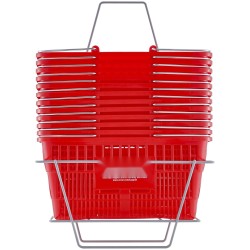 Muoviset ostoskorit 12 kpl 21 litraa metallikahvalla ja telineellä myymäläkäyttöön