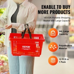 Ostoskorit 12 kappaletta 24 l polyeteenimuovi ergonominen kahva metallinen teline punainen