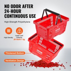 Ostoskorit 12 kappaletta 24 l polyeteenimuovi ergonominen kahva metallinen teline punainen