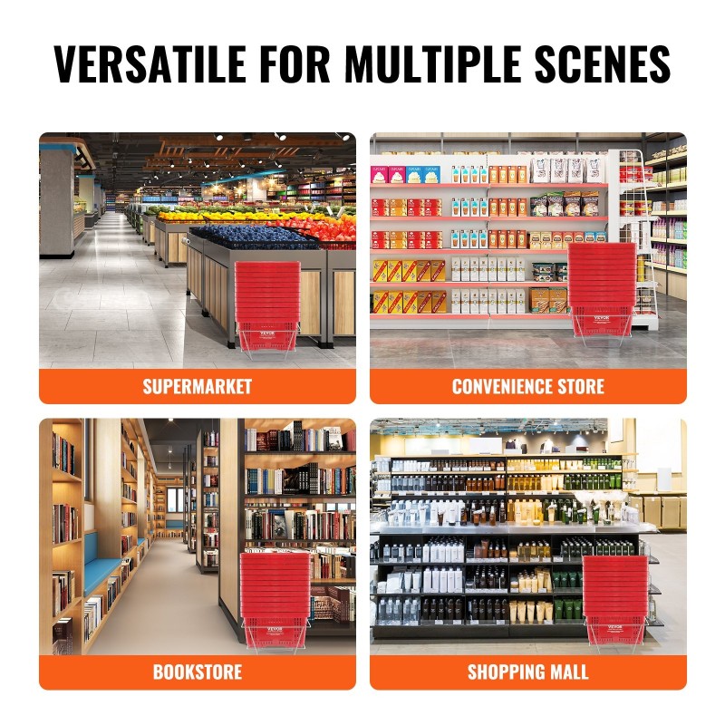 Ostoskorit 12 kappaletta 24 l polyeteenimuovi ergonominen kahva metallinen teline punainen