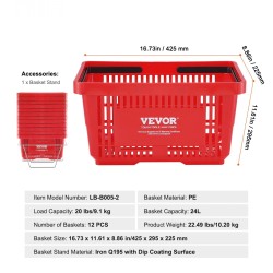 Ostoskorit 12 kappaletta 24 l polyeteenimuovi ergonominen kahva metallinen teline punainen