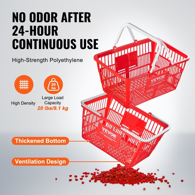 Muovinen ostoskori 21 l 12 kpl metallinen teline punainen kauppakäyttöön