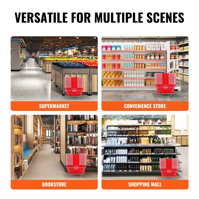 Muovinen ostoskori 21 l 12 kpl metallinen teline punainen kauppakäyttöön