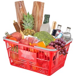 Muovinen ostoskori 21 l 12 kpl metallinen teline punainen kauppakäyttöön