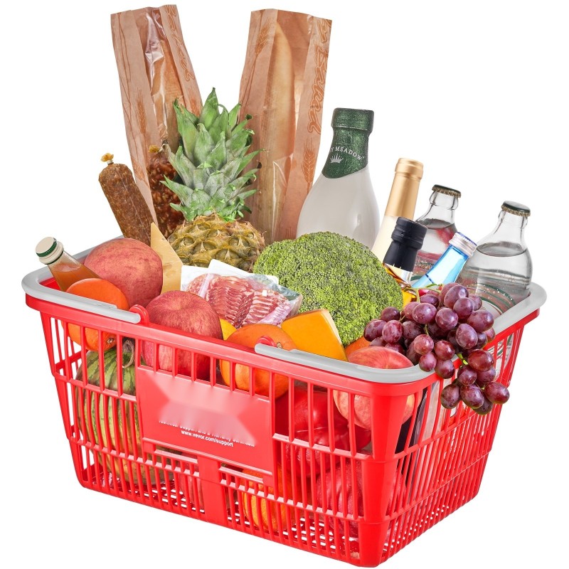 Muovinen ostoskori 21 l 12 kpl metallinen teline punainen kauppakäyttöön
