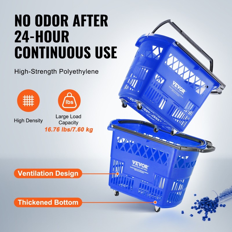 PE-muovinen pinottava ostoskori pyörillä 39L 6 korin setti myymäläkäyttöön