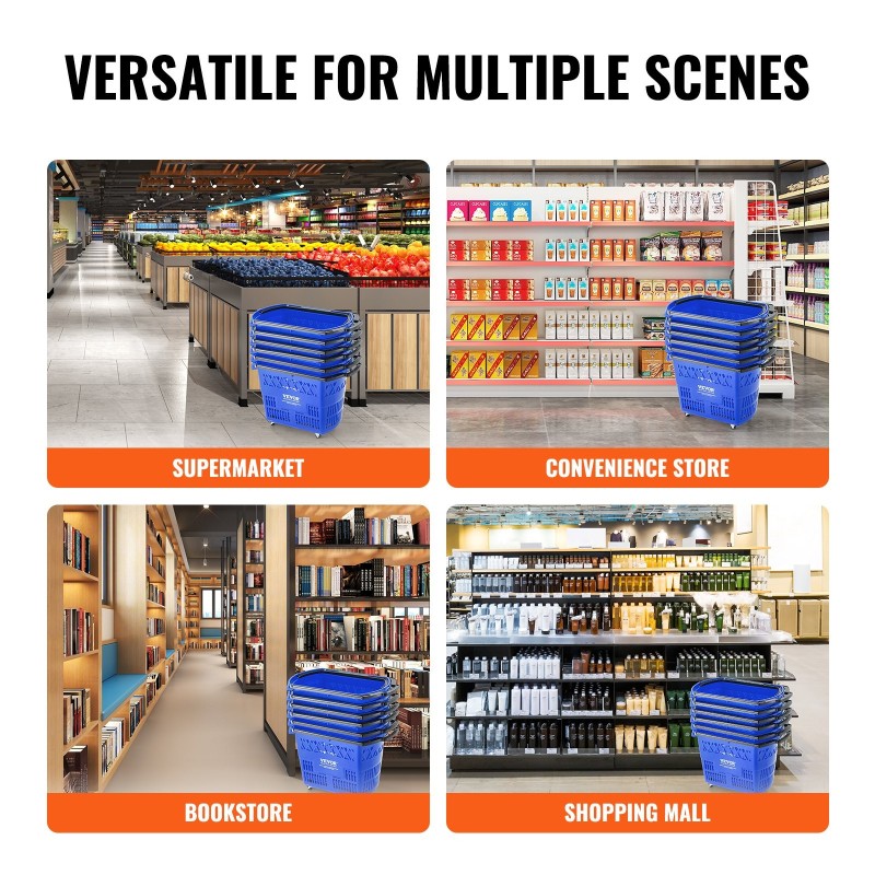 PE-muovinen pinottava ostoskori pyörillä 39L 6 korin setti myymäläkäyttöön