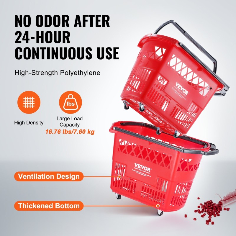 Ostoskorisetti 6 kpl PE-muovisia 39 l rullattavia pyörällisiä myymäläkoreja