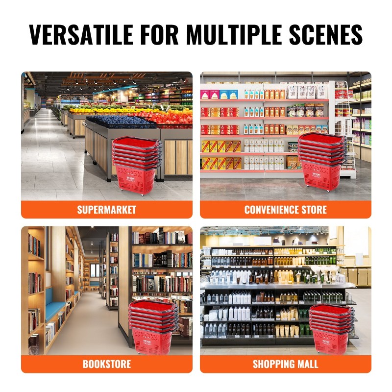 Ostoskorisetti 6 kpl PE-muovisia 39 l rullattavia pyörällisiä myymäläkoreja