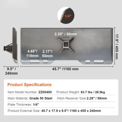 Liukuohjatun kuormaajan kiinnityslevy 50-luokan teräs sopii 45 tuuman sisäleveydelle